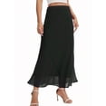 thumbnail image 1 of Black Chiffon Maxi Skirt High Elastic Waist A-Line Flowy Skirt, 1 of 6
