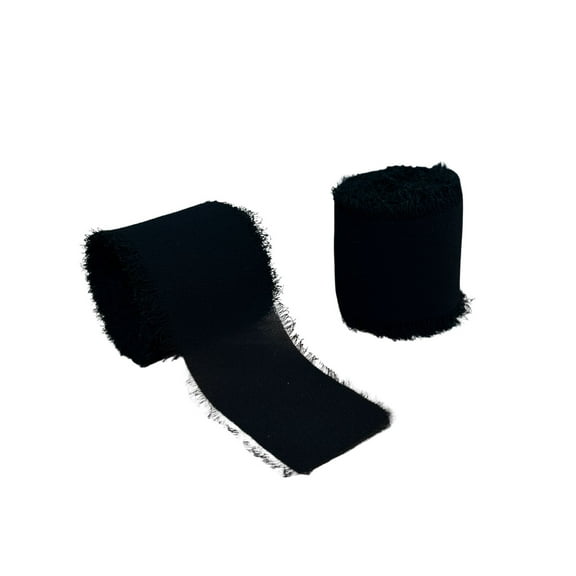 Black Chiffon Ribbon for Crafts - 1 1/2" x 5 Yards, 2 Rolls, Wedding, Reception, Bridal Shower, Embellishments, Valentine's Day, DIY, Gift Bow, Hair Bows, Halloween, Christmas
