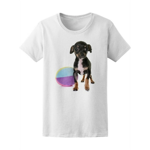 Black Chihuahua Puppy With Ball T-Shirt Women -Image by Shutterstock, Female Medium