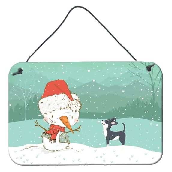 Black Chihuahua Snowman Christmas Wall or Door Hanging Prints