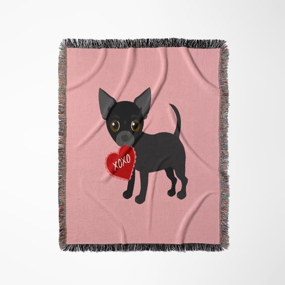 Black Chihuahua Valentine Xoxo Dog, Woven Blanket
