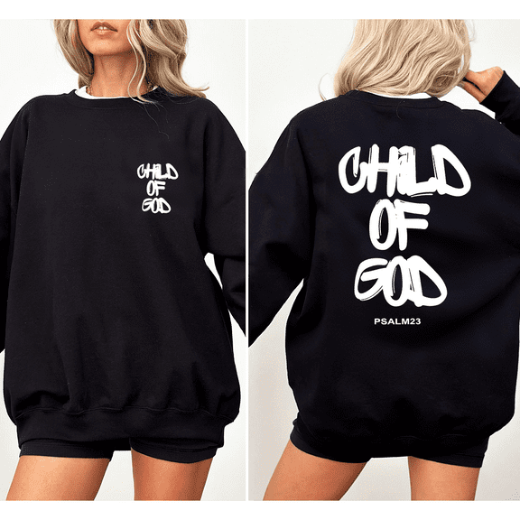 Black Child Of God Lettering Sweatshirts Psalm 23 Print Tops Christian Long Sleeve Shirts Faith Bible Verse Casual Pullover Religious Apparel for Holiday Black,XL