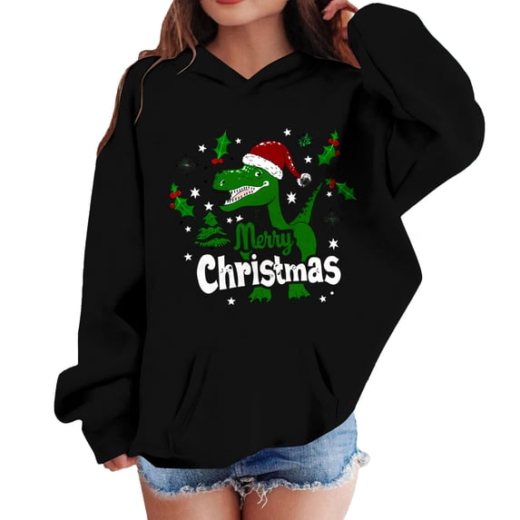 Black Children Boy and Girl Dinosaur Boat Neck Hooded Sweatshirt for Kid Long Sleeve Christmas Pullover Kawaii with Hood 2026 6 Years