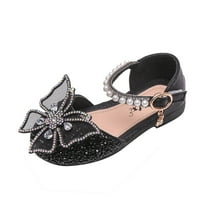 Black Children'S Dance Shoes For Girls With Soft Sole And Rhinestone Accents, Microfiber Leather Upper For Recitals