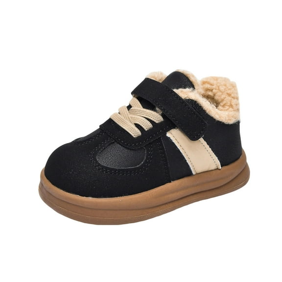 Black Children'S Snow Boots With Velvet Material, Comfortable Lining Suitable For Big Children