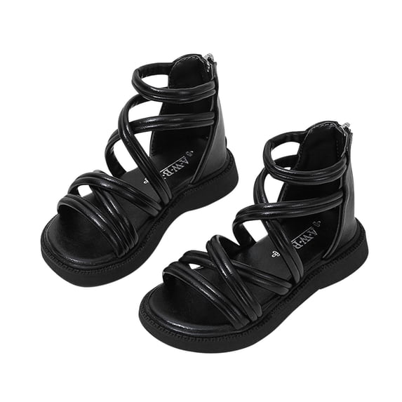 Black Children'S Thick-Soled Footwear With Sparkling Details And Sturdy Construction, Perfect For Outdoor Fun In Summer With Comfortable Fit