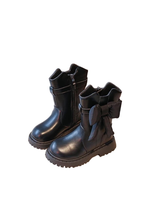 Black Childrens Bow Accent Mid Calf Boots With Round Toe And Heel Uk Inspired, Casual For Ages 3-4 In Fall Season Shoes
