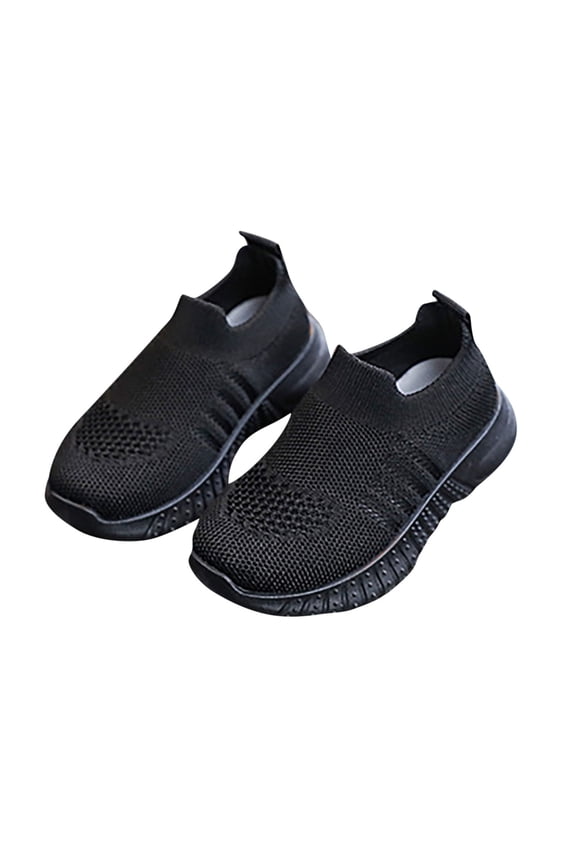 Black Childrens Breathable Fly Woven Casual Shoes Soft Sole Lightweight Non Slip Outdoor Daily Footwear