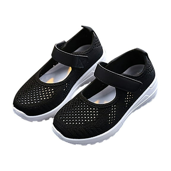 Black Childrens Fashion Footwear With Mesh Material And Cushioned Sole For Warm Weather Wear Ages 6-7 Years