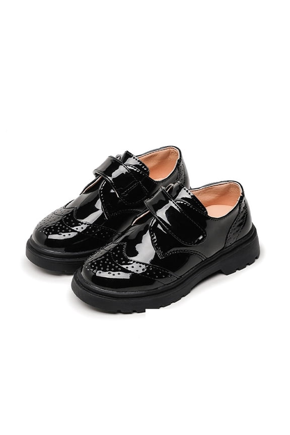 Black Childrens Leather Shoes With Flexible Bottom, Ideal For Outdoor Fun And Indoor Use