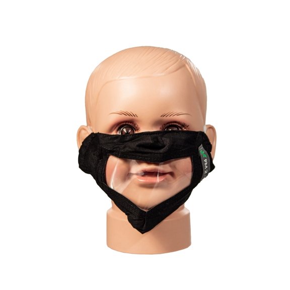 Black Childrens Reusable Face Mask with Clear Window