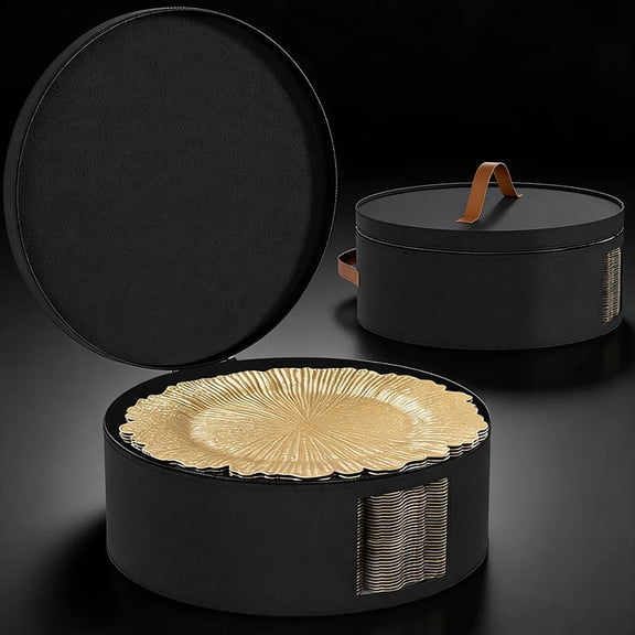 Black China Storage Containers, Hard Shell Dinnerware Storage with Felt Dividers for Charger Plates, Platters and Serving Dishes