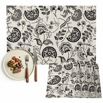 Black Chinoiserie Floral Placemats Set of 6, Vintage Farmhouse Cottagecore Table Mats Washable Heat-Resistant Non-Slip Place Mats for Kitchen Dinner Table Indoor Outdoor Decor,13x19 Inch
