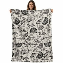 Black Chinoiserie Floral Throw Blankets, Vintage Farmhouse Cottagecore Soft Fleece Blanket Decorative for Home Sofa Couch Chair Living Bedroom, 40x50 inches,