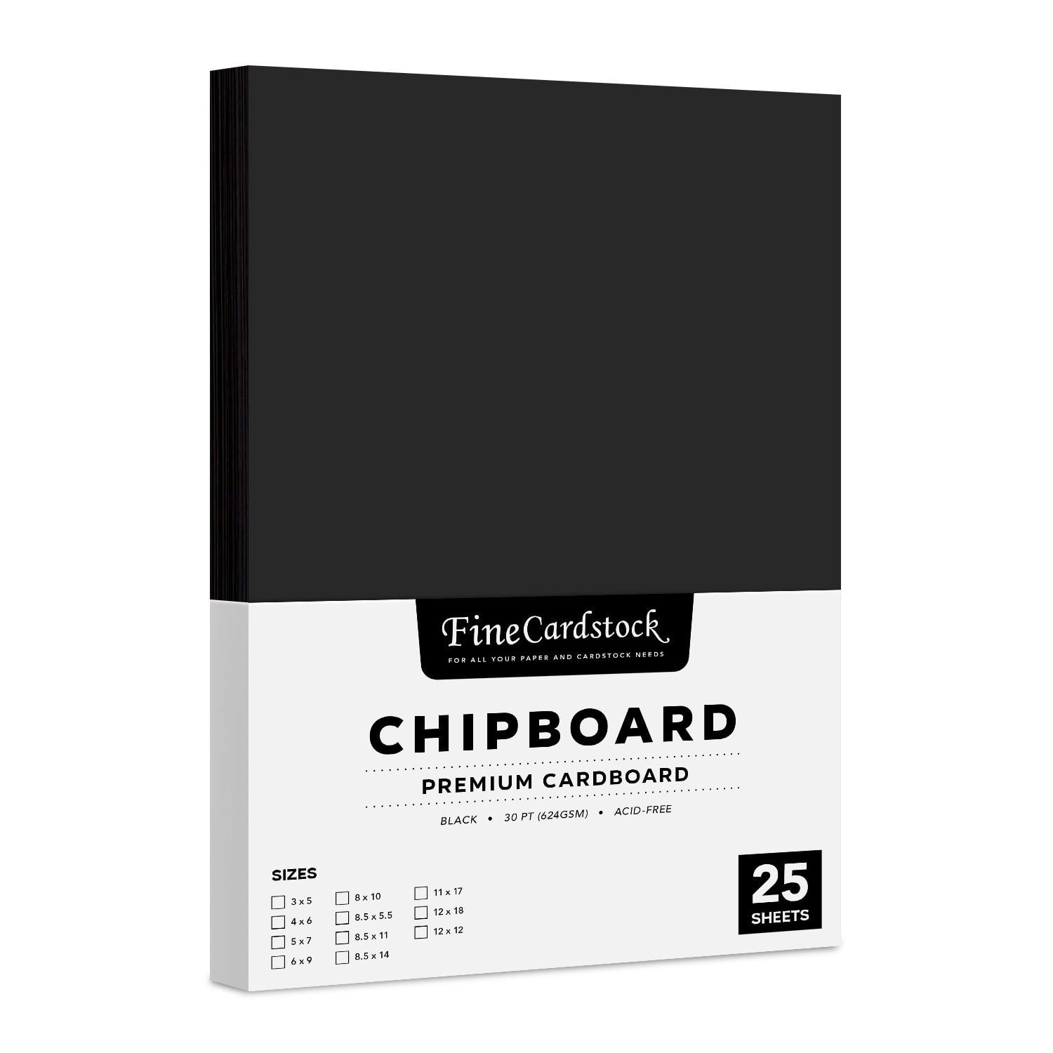 Black Chipboard Medium Weight 30 Point (0.03 inch) Cardboard Thick