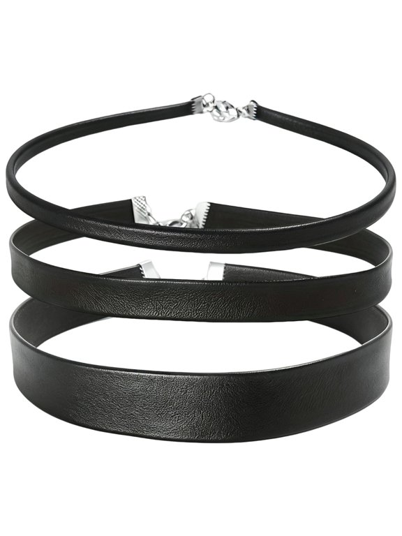 Black Choker Necklace for Women Y2K Emo Goth Collar Accessories PU Set 3Pcs