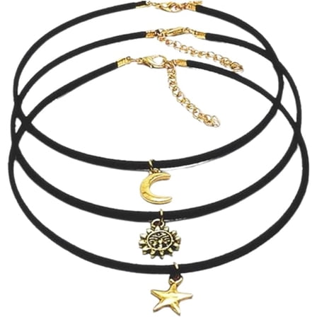 Black Choker Necklaces for Woman Sun Moon Star Necklace Pendant Black Velvet Rope Crescent Horn Shape Choker Necklace Fashion Jewelry