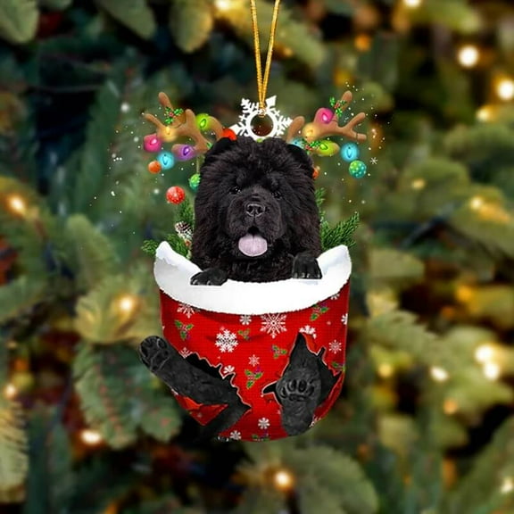 Black Chow Chow In Snow Pocket Christmas Ornament