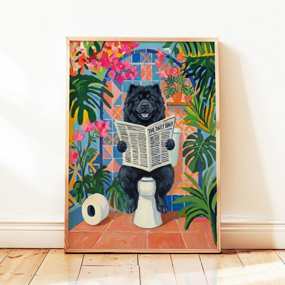 Black Chow Chow Toilet Dog Wall Art Bathroom Home Decor