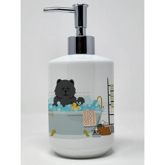 Black Chow Chow in Bathtub Ceramic Soap Dispenser