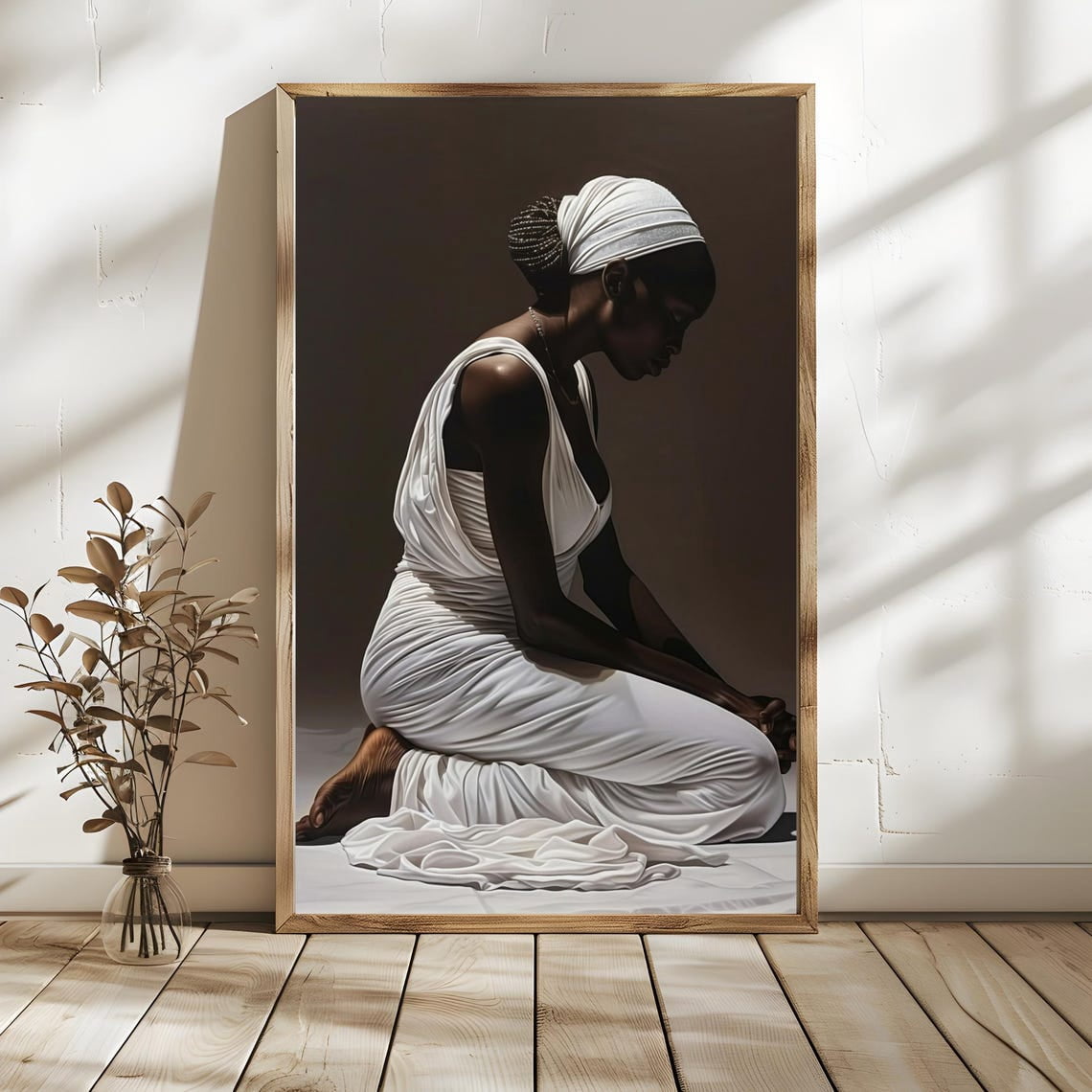 Black Christian Art Minimalist Wall Art Woman Praying Worship, Unframed ...