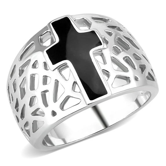 Black Christian Holy Cross Womens 316 Stainless Steel Wide Band Religious Ring - Size 10