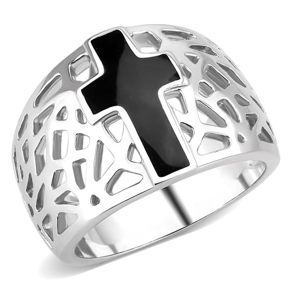 Black Christian Holy Cross Womens 316 Stainless Steel Wide Band Religious Ring - Size 6