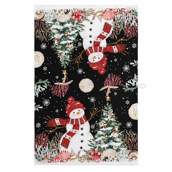 Black Christmas 1 Pack Kitchen Towel, Water Absorbent Dish Towel, Snowman Xmas Tree Coastal Snowflake Starfish Decorative Hand Towels - Quick Drying Cloth for Cooking Baking, 18x28 Inch