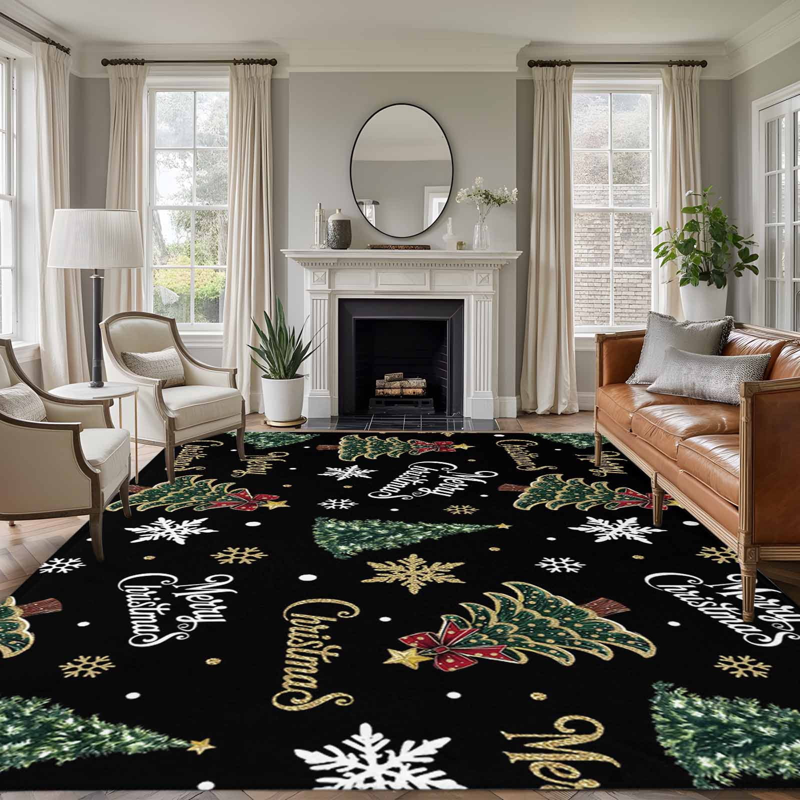 Black Christmas Area Rugs 6'x9', Washable Small Throw Rugs for Kitchen ...