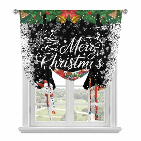 Black Christmas Balloon Curtains for Windows, Bedroom Curtains 54 Inch Length, Xmas Snowman Santa Elk Winter Snowflake Tie Up Curtains Panels Thermal Insulated Bathroom Curtains Window 42"x54"
