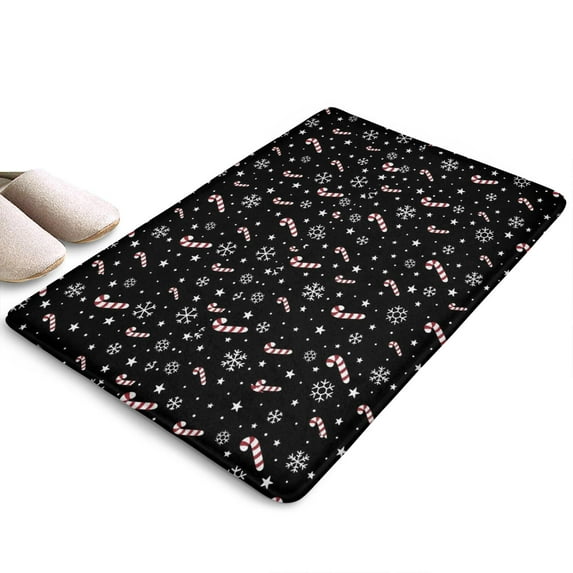 Black Christmas Candy Cane and Snowflake Flannel Non Slip Door Rugs,Washable Door Mats Indoor,Decorative Door Mats,Dirt-Resistant and Absorbent Doormat for Entrance,Bedroom,Kitchen,Bathroom,31.5"x17"