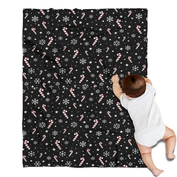 Black Christmas Candy Cane and Snowflake Pattern Blanket,Comfortable Soft Flannel Throw Blanket,All Season,Warm Lightweight Blankets for Sofa Bed Couch Living Room Chair,30"x40"