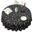 thumbnail image 1 of Black Christmas Candy Cane and Snowflake Pattern Round Tablecloth 60"x60",Wrinkle Wipeable Table Cloth for Kitchen Dining Room Picnic Patio Party, 1 of 6