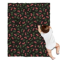 Black Christmas Cherry Pattern Blanket,Comfortable Soft Flannel Throw Blanket,All Season,Warm Lightweight Blankets for Sofa Bed Couch Living Room Chair,30"x40"
