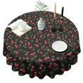 thumbnail image 1 of Black Christmas Cherry Pattern Round Tablecloth 60"x60",Wrinkle Wipeable Table Cloth for Kitchen Dining Room Picnic Patio Party, 1 of 6