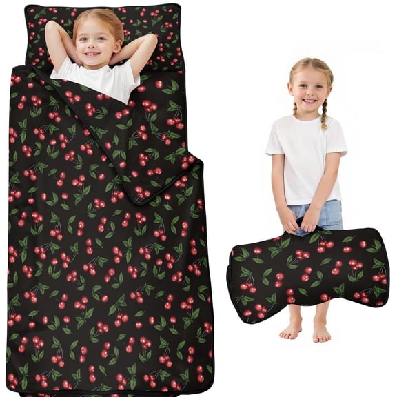 Black Christmas Cherry Pattern Toddler Nap Mats for Kids Preschool,51"x22" Sleeping Mat Bag or Kids,Toddler Sleeping Bag,Toddler Nap Mat or Daycare