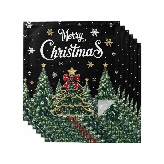 Black Christmas Cloth Napkins Set of 6 Reusable Dinner Napkins, Snowflake Xmas Christmas Tree Cocktail Napkin Washable Table Napkins for Wedding/Holiday Party/Baby Shower 20"x20"