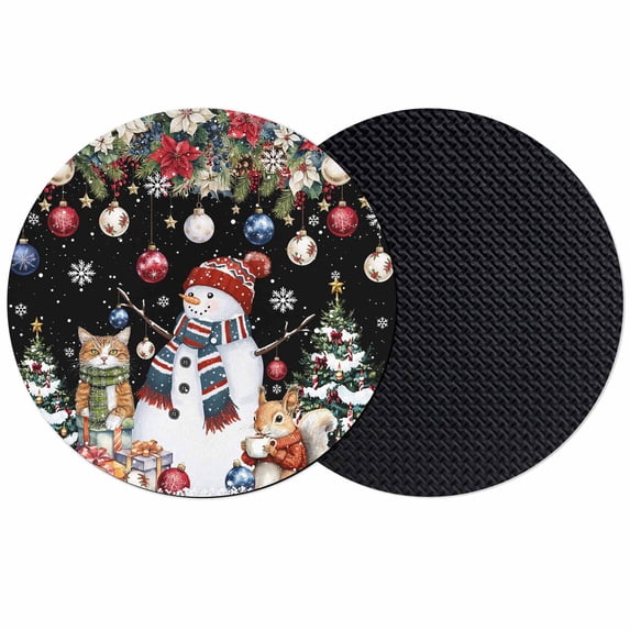 Black Christmas Coasters Set of 2, Absorbent Coasters for Drinks, Snowman Poinsettia Cat Snowy Pine Branch Coaster for Desk Coffee Table Protection, Home Decor House Warming Gifts 4"