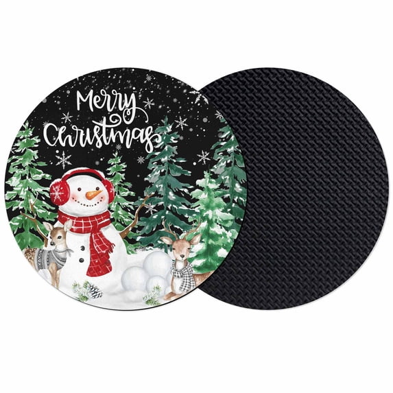 Black Christmas Coasters Set of 2, Absorbent Coasters for Drinks, Snowman Xmas Pine Trees Elk Snowflake Coaster for Desk Coffee Table Protection, Home Decor House Warming Gifts 4"