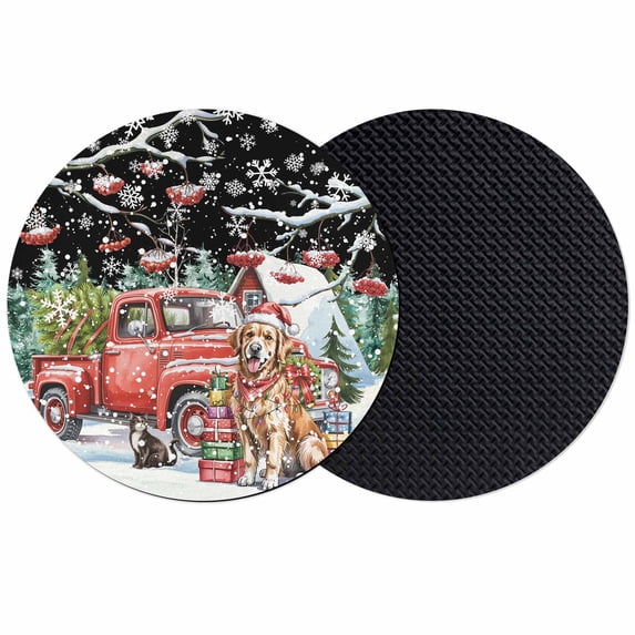 Black Christmas Coasters Set of 2, Absorbent Coasters for Drinks, Xmas Winter Snowflakes Red Truck Dogs Coaster for Desk Coffee Table Protection, Home Decor House Warming Gifts 4"