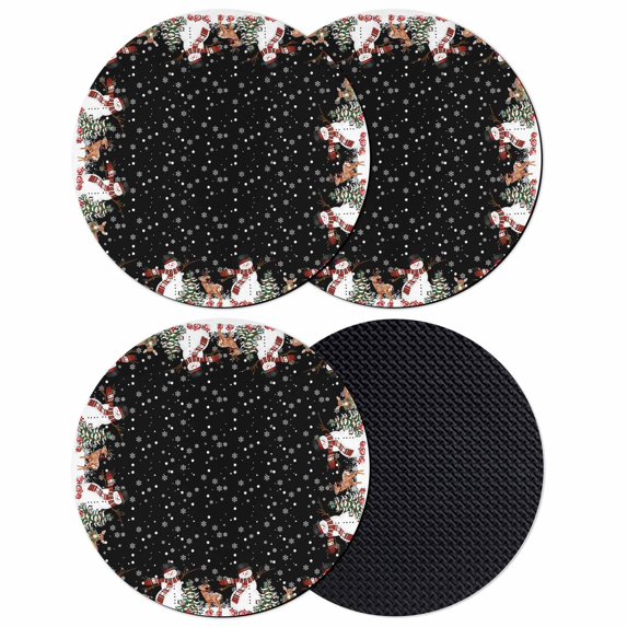 Black Christmas Coasters Set of 4, Absorbent Coasters for Drinks, Cute Snowman Elk Xmas Tree Winter Snowflakes Coaster for Desk Coffee Table Protection, Home Decor House Warming Gifts 4"