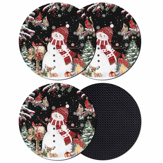 Black Christmas Coasters Set of 4, Absorbent Coasters for Drinks, Red Snowman Xmas Tree Snowflake Winter Coaster for Desk Coffee Table Protection, Home Decor House Warming Gifts 4"