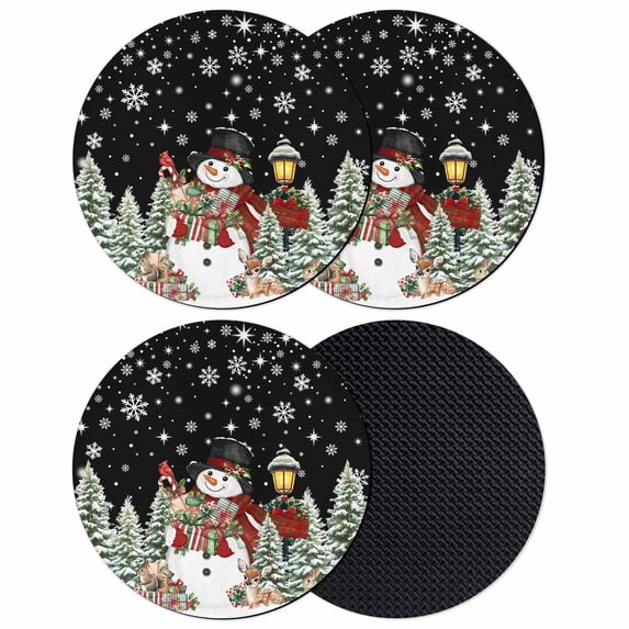 Black Christmas Coasters Set of 4, Absorbent Coasters for Drinks, Snowman Xmas Snowflake Botanical Tree Coaster for Desk Coffee Table Protection, Home Decor House Warming Gifts 4"