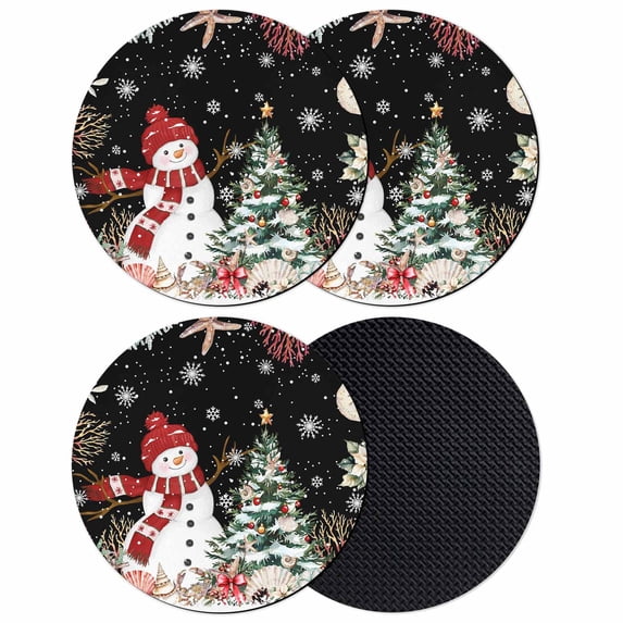 Black Christmas Coasters Set of 4, Absorbent Coasters for Drinks, Snowman Xmas Tree Coastal Snowflake Starfish Coaster for Desk Coffee Table Protection, Home Decor House Warming Gifts 4"