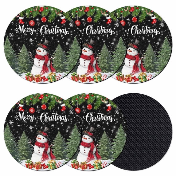 Black Christmas Coasters Set of 6, Absorbent Coasters for Drinks, Xmas Tree Ball Snowflake Winter Gifts Coaster for Desk Coffee Table Protection, Home Decor House Warming Gifts 4"