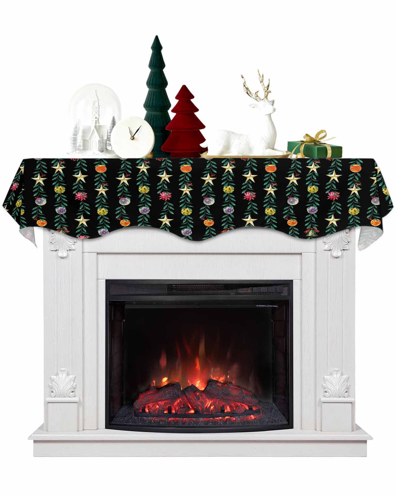 Black Christmas Fireplace Mantel Scarf Table Runner, Green Botanical ...