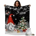 thumbnail image 1 of Black Christmas Flannel Blanket for Bed,Travel and Camping, Dwarf Present Tree Bird Snowflake Winter Super Soft Cozy Blanket for All Seasons 40"x50", 1 of 9