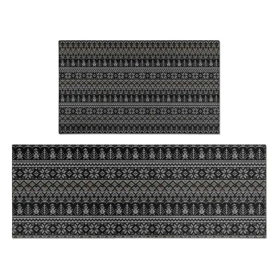 Black Christmas Folk Pattern Kitchen Rugs Sets Of 2,Anti Fatigue Kitchen Mat Rugs Non Slip Washable,Decorative Kitchen Floor Mats for Kitchen,Sink,Laundry,17"x30"+17"x47"