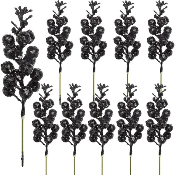 Black Christmas Glitter Berry Stem, Artificial Berry Picks 9 Inch Holly Berries Branches for Christmas Tree Decorations Wreath, Crafts, Holiday and Home Decor,Christmas Decorations(20 Pack)