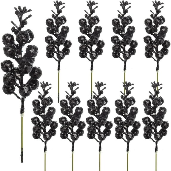Black Christmas Glitter Berry Stem, Artificial Berry Picks 9 Inch Holly Berries Branches for Christmas Tree Decorations Wreath, Crafts, Holiday and Home Decor,Christmas Decorations(20 Pack)